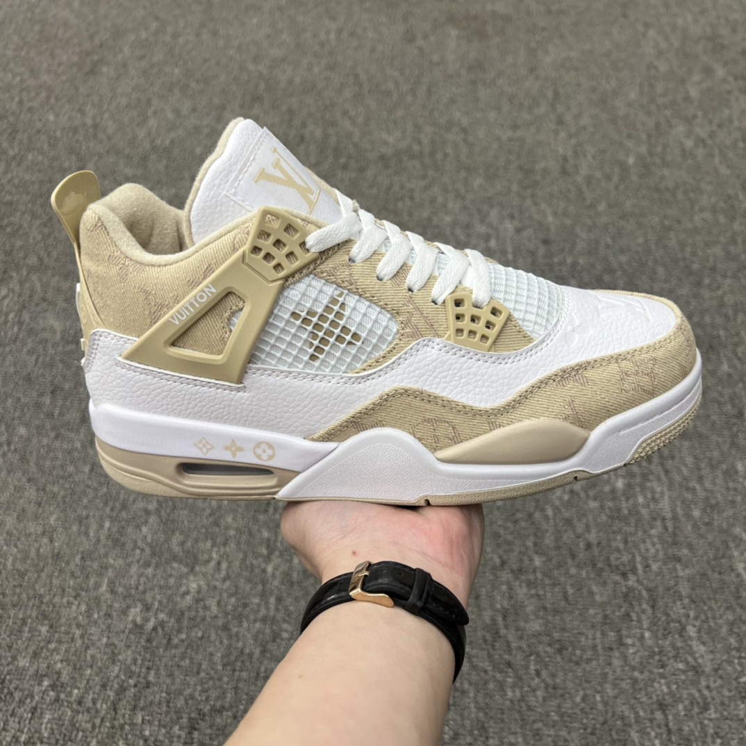 Women's Running weapon Air Jordan 4 Louis Vuitton x White/Gold Shoes 069 Women's Running weapon Air Jordan 4 Louis Vuitton x White/Gold Shoes 069